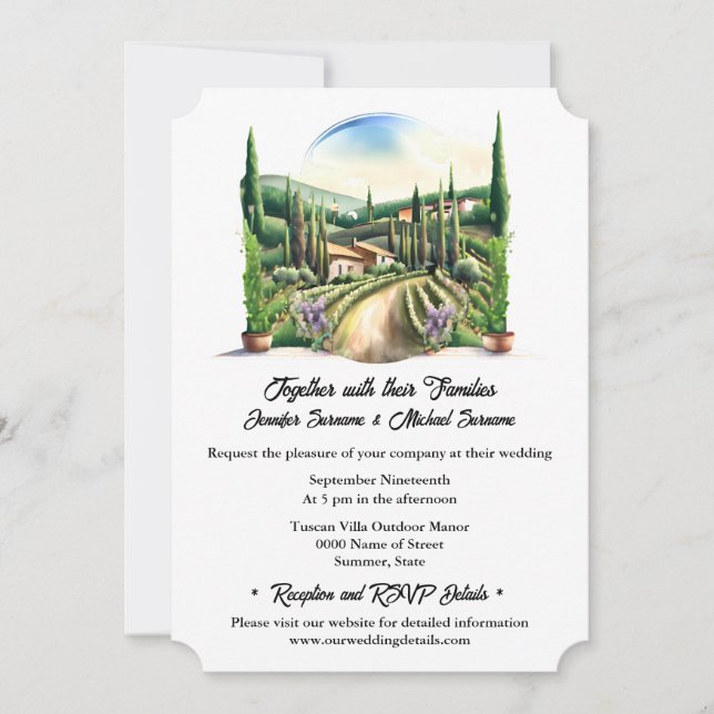 Invitación El viñedo de la Toscana alberga un paisaje vinícol (Anverso)
