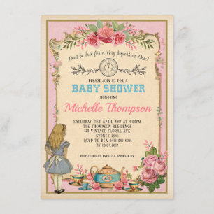 Invitación El vintage rosado Alicia en fiesta del té del país