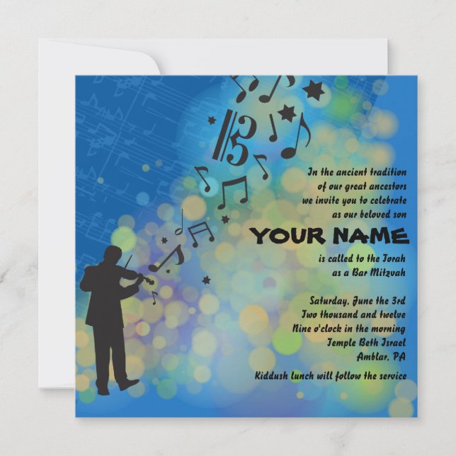 Invitación El violinista bar musical Mitzvah (Anverso)