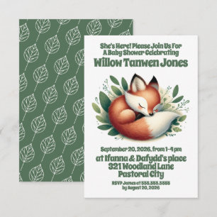 Invitación El zorro aburrido se queda dormido en Baby Shower 