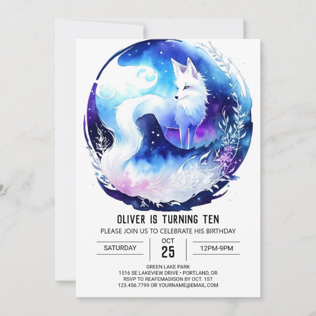 Invitación El zorro rojo curado en el cumpleaños de Woods (Anverso)