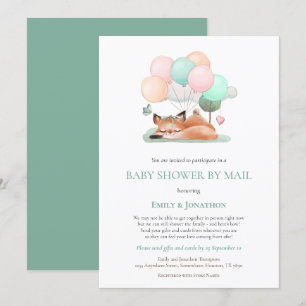 Invitación El zumbido de Fox Balloon Verde azulado Baby Showe