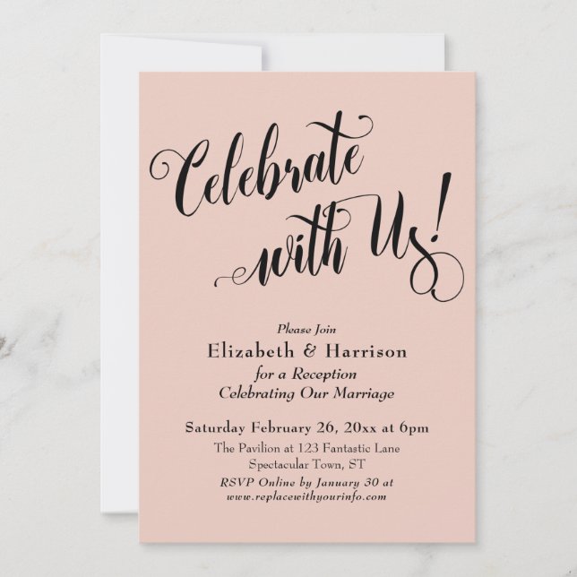 Invitación Elaborado Celebre con Nosotros! Simple Rubor Rosa (Anverso)