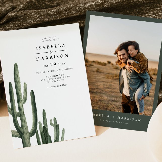 Invitación ELEANOR Boda fotográfico de Cactus verdes bohemias (Subido por el creador)