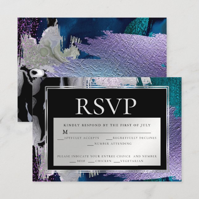 Invitación Elección de comidas RSVP| Resumen de pintura de Aq (Anverso / Reverso)