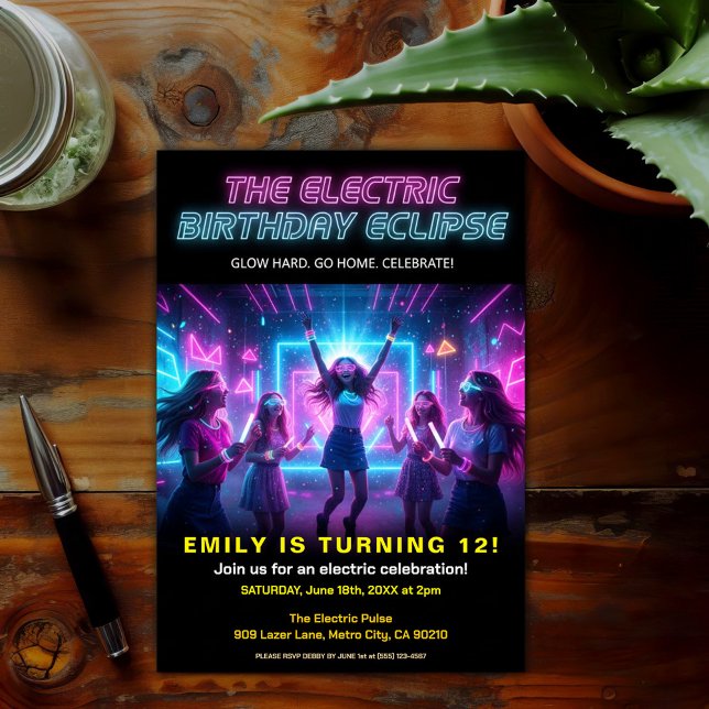 Invitación Electric Birthday Neon Glow Party (Subido por el creador)