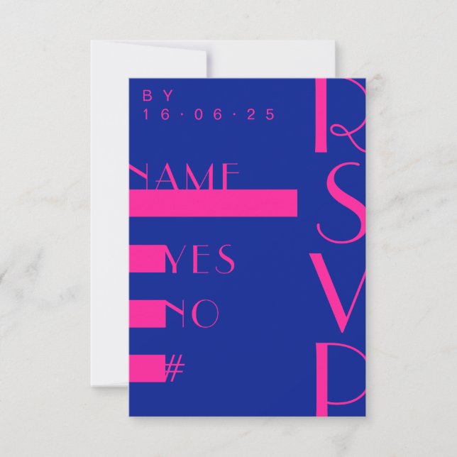 Invitación Electric Blue Hot Pink Trendy Wedding Moderno RSVP (Anverso)