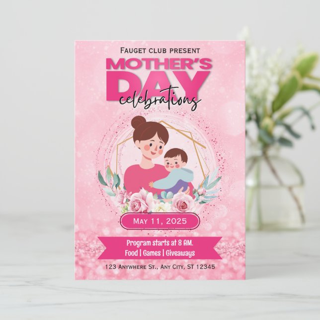 Invitación electrónica del día de la madre de colo (Anverso de pie)