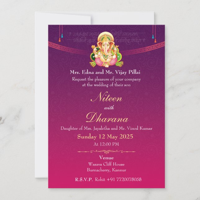Invitación electrónica divina para boda india (Anverso)
