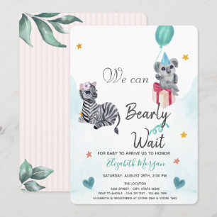 Invitación Elefante acuarela, Baby Shower con rayas de cebra