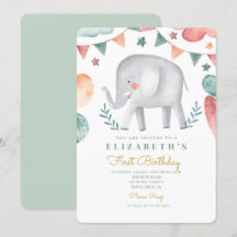 Elefante acuarela Cute Baloons 1er cumpleaños