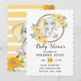 Invitación Elefante acuático con Baby Shower de oidos amarill