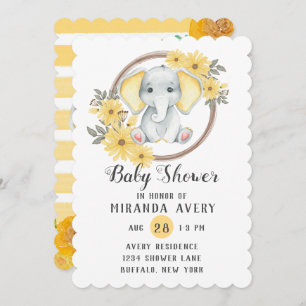 Invitación Elefante acuático con Baby Shower de tira amarilla