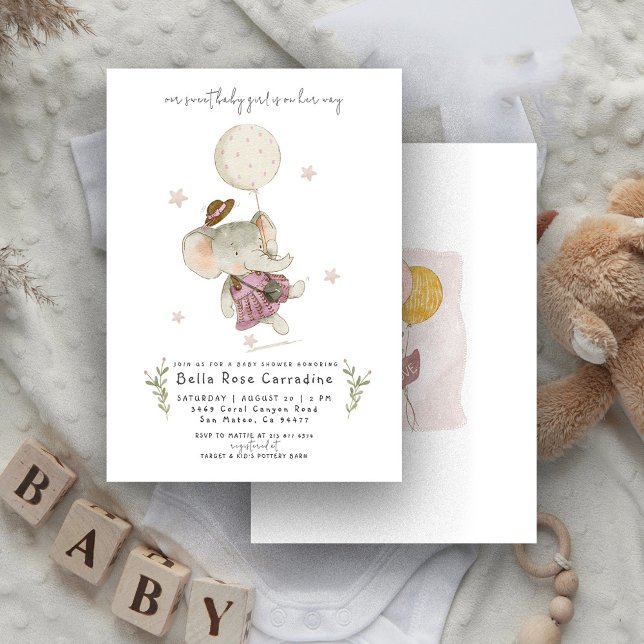 Invitación Elefante Adorable | Boho Baby Shower botánico (Subido por el creador)