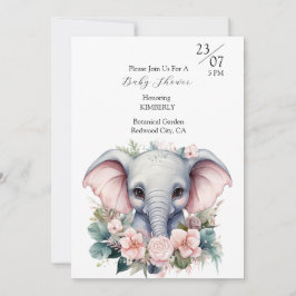 Invitación Elefante Adorable con Flores