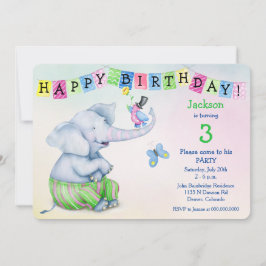 Invitación Elefante Adorable e Hijos de Ave Fiesta de cumplea