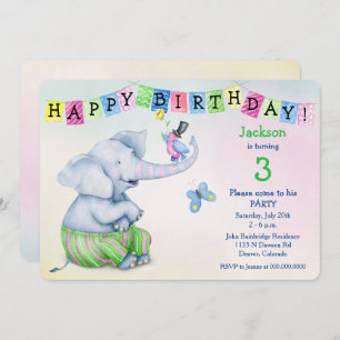 Invitación Elefante Adorable e Hijos de Ave Fiesta de cumplea
