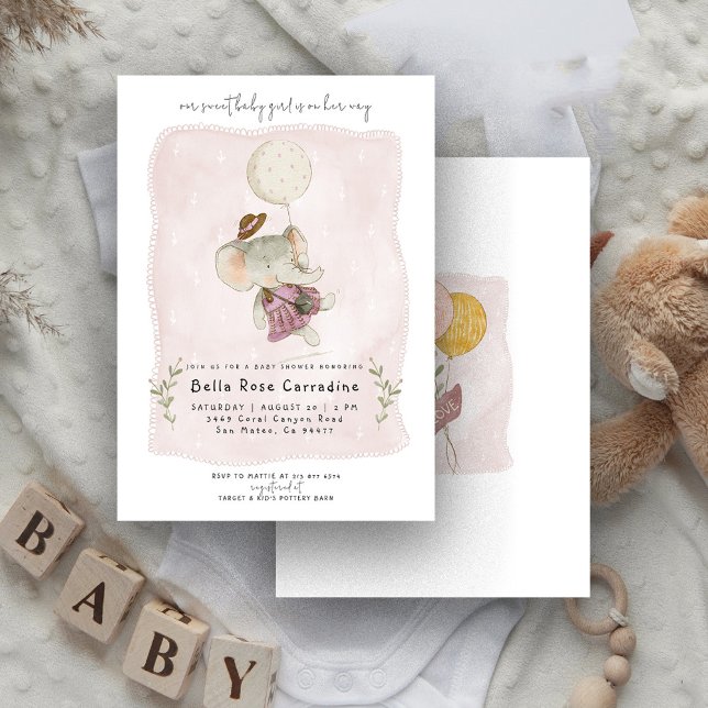 Invitación Elefante Adorable | Fiesta Botánica Boho para Bebé (Subido por el creador)