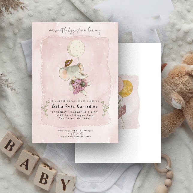 Invitación Elefante Adorable | Rustic Floral Boho Baby Shower (Subido por el creador)