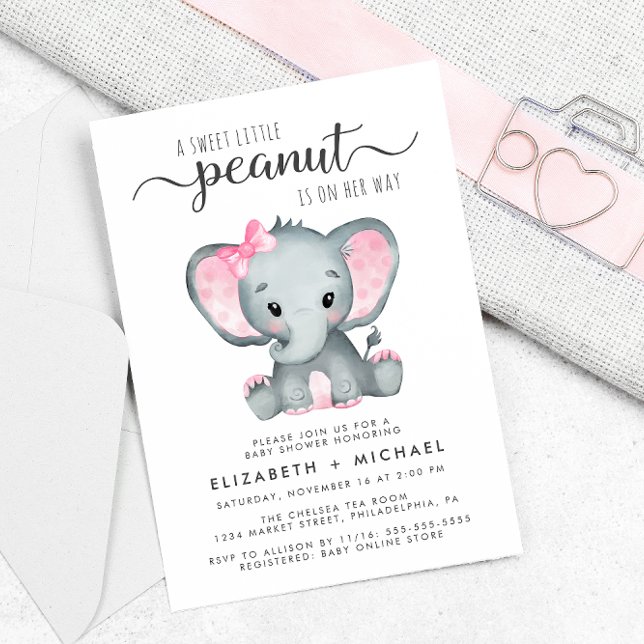 Invitación Elefante Agua Rosa Nena Bebé Ducha Parejas (Subido por el creador)