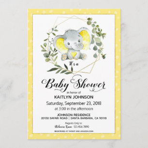 Invitación Elefante amarillo moderno Baby Shower