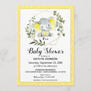 Invitación Elefante amarillo moderno Baby Shower