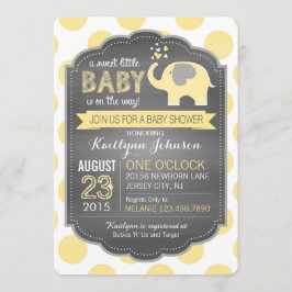 Invitación Elefante amarillo y Baby Shower de puntos