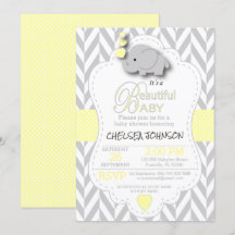 Elefante amarillo y gris blanco 🐘 Baby Shower