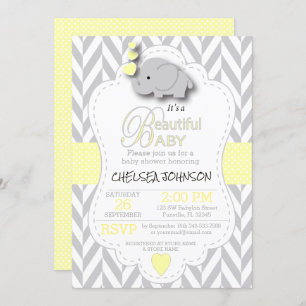Invitación Elefante amarillo y gris blanco 🐘 Baby Shower