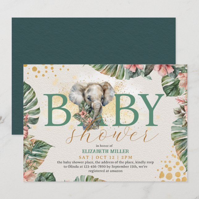 Invitación Elefante animal Safari Rústico Cute Niño Ducha (Anverso / Reverso)