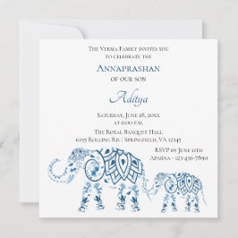 Invitación Elefante Azul Annaprashan| Primer arroz