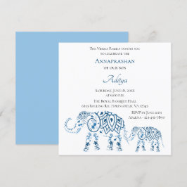Invitación Elefante Azul Annaprashan| Primer arroz