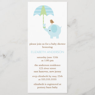 Invitación Elefante azul Baby Shower