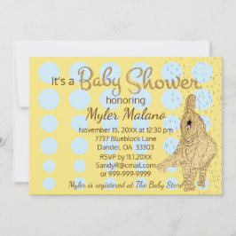 Invitación Elefante azul bebé dorado de Baby Shower