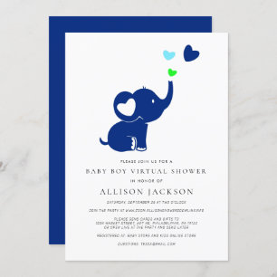 Invitación Elefante azul de ducha virtual de bebé mínimo