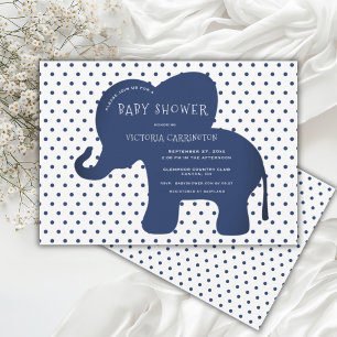 Invitación Elefante azul de la Marina Cute Polkadot Baby Show