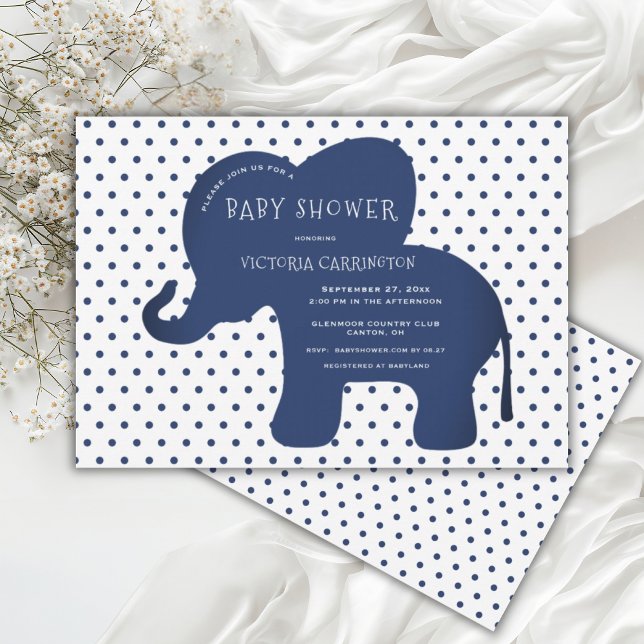 Invitación Elefante azul de la Marina Cute Polkadot Baby Show (Subido por el creador)