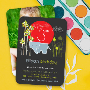 Invitación Elefante Azul en el Cumpleaños de un Niño en la Se