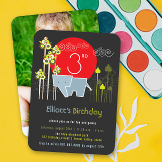 Invitación Elefante Azul en el Cumpleaños de un Niño en la Se