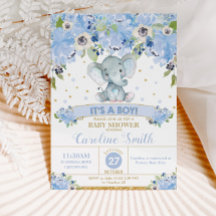 Elefante Azul Floral Baby Shower Niño