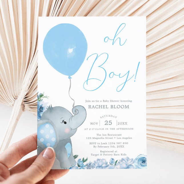 Invitación Elefante Azul Oh Boy Baby Shower (blue elephant baby shower invitation)