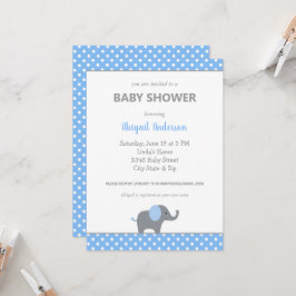Invitación Elefante azul Polka Dot Baby Shower Inv