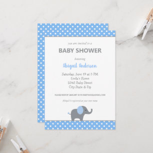 Invitación Elefante azul Polka Dot Baby Shower Inv