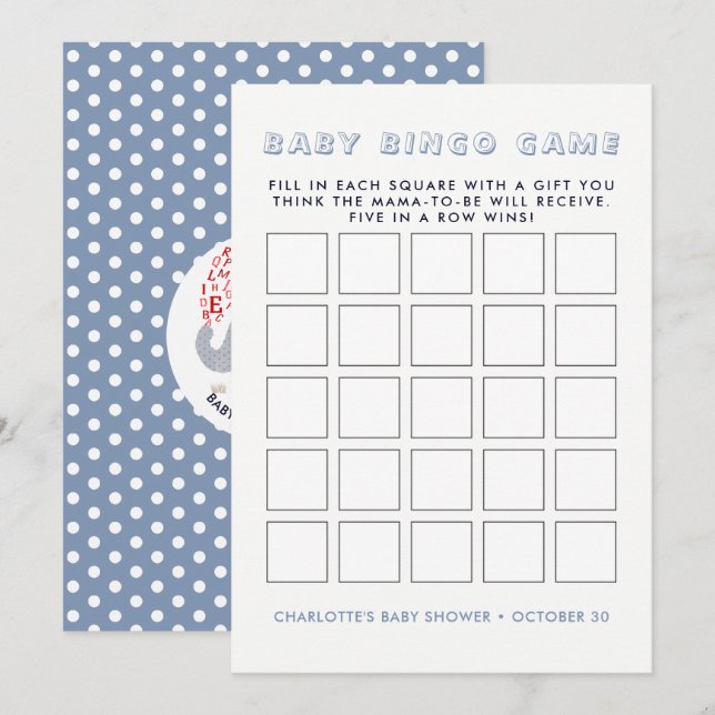 Invitación Elefante azul Whimsy | Juego de bingo Baby Shower (Anverso / Reverso)
