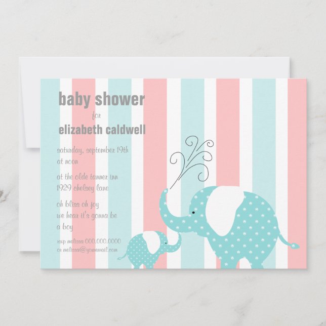 Invitación Elefante Baby Shower - Aqua (Anverso)