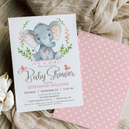 Invitación Elefante Baby Shower, Chica
