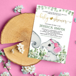 Invitación Elefante Baby Shower de color de agua de la chica