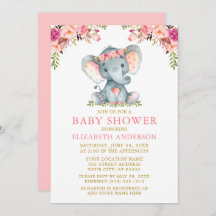Elefante Baby Shower de color rosa floral dorado