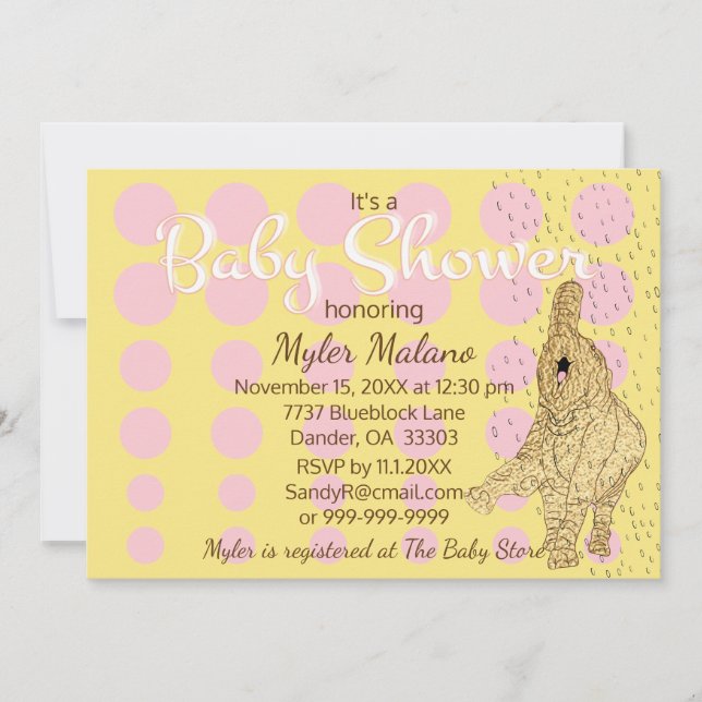 Invitación Elefante Baby Shower Gold Baby (Anverso)