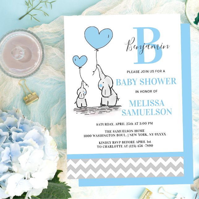 Invitación Elefante BABY SHOWER para elefante de chevron azul (Subido por el creador)